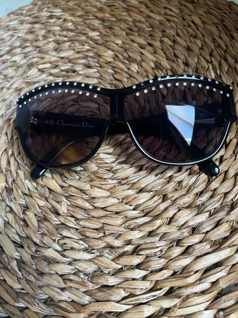 Vintage Cristian Dior 2438 Black Women's Sunglasses with Rhinestone Trim - Picture 2 of 16